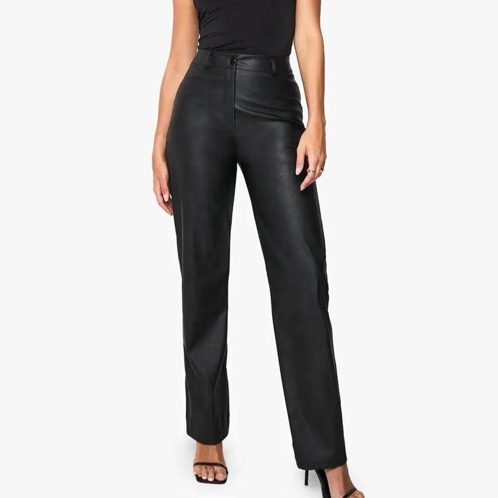 Boohoo black faux leather straight